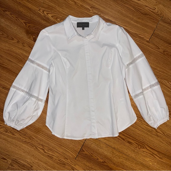Sunday in Brooklyn White Button Down Shirt With Puff Sleeve w Eyelet Detail - Picture 2 of 9